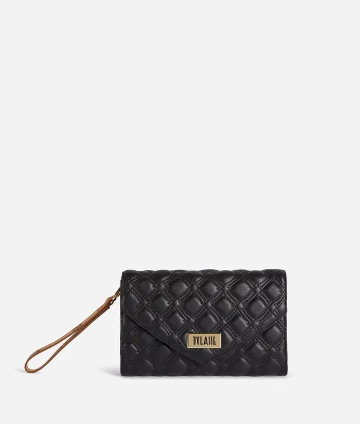 1c Matelass Clutch With Wristlet Black Woman Alviero Martini Mini Bags and Pouches
