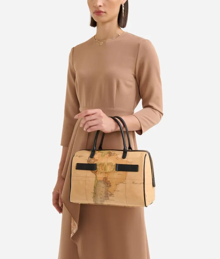 3d Geo Bowler Bag With Crossbody Strap Black Woman Alviero Martini Top Handle Bags
