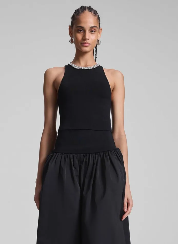 ALC Bella Embellished Compact Knit Top Black Women Tops