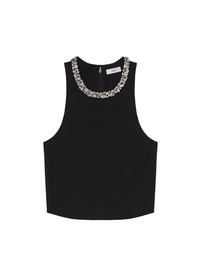 ALC Bella Embellished Compact Knit Top Black Women Tops