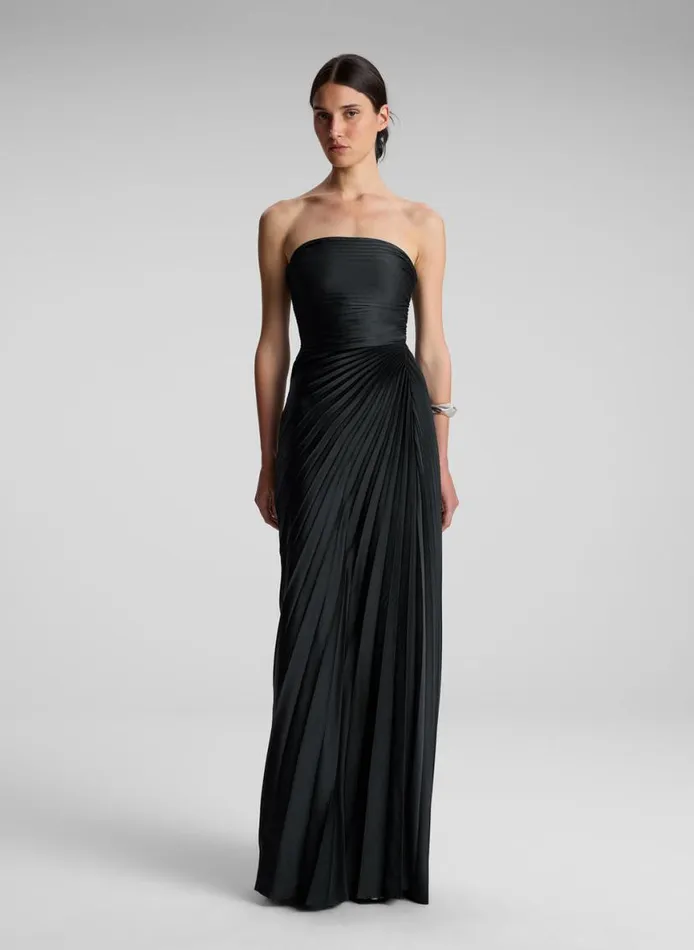 ALC Bianca Strapless Pleated Maxi Dress Black Women Dresses