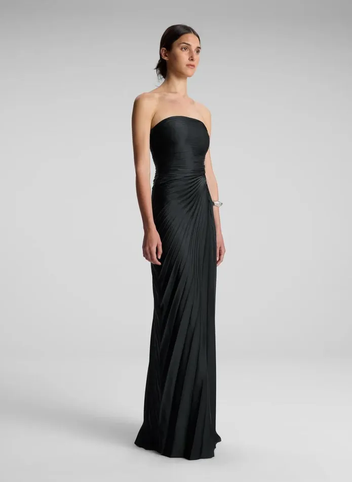 ALC Bianca Strapless Pleated Maxi Dress Black Women Dresses