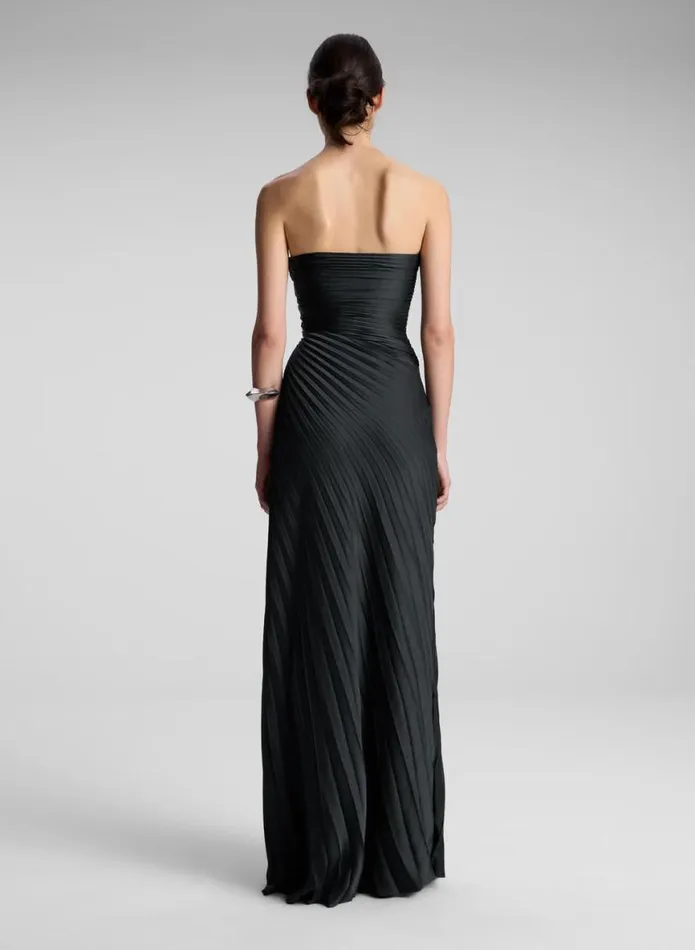 ALC Bianca Strapless Pleated Maxi Dress Black Women Dresses