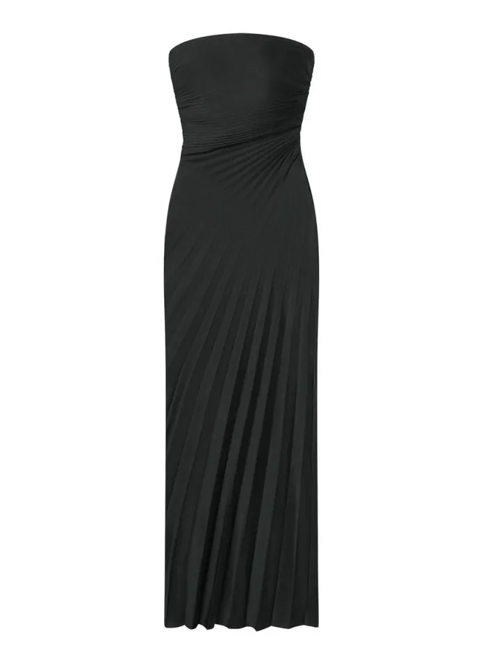 ALC Bianca Strapless Pleated Maxi Dress Black Women Dresses