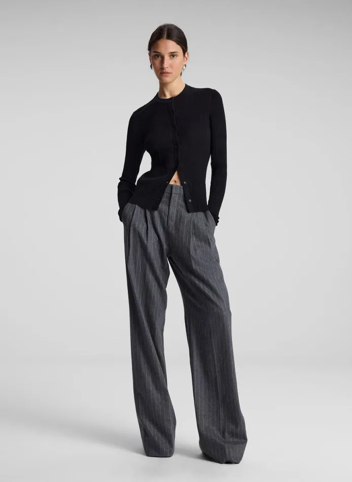ALC Charles Wool Cashmere Pinstripe Pant Grey Melange Women Bottoms