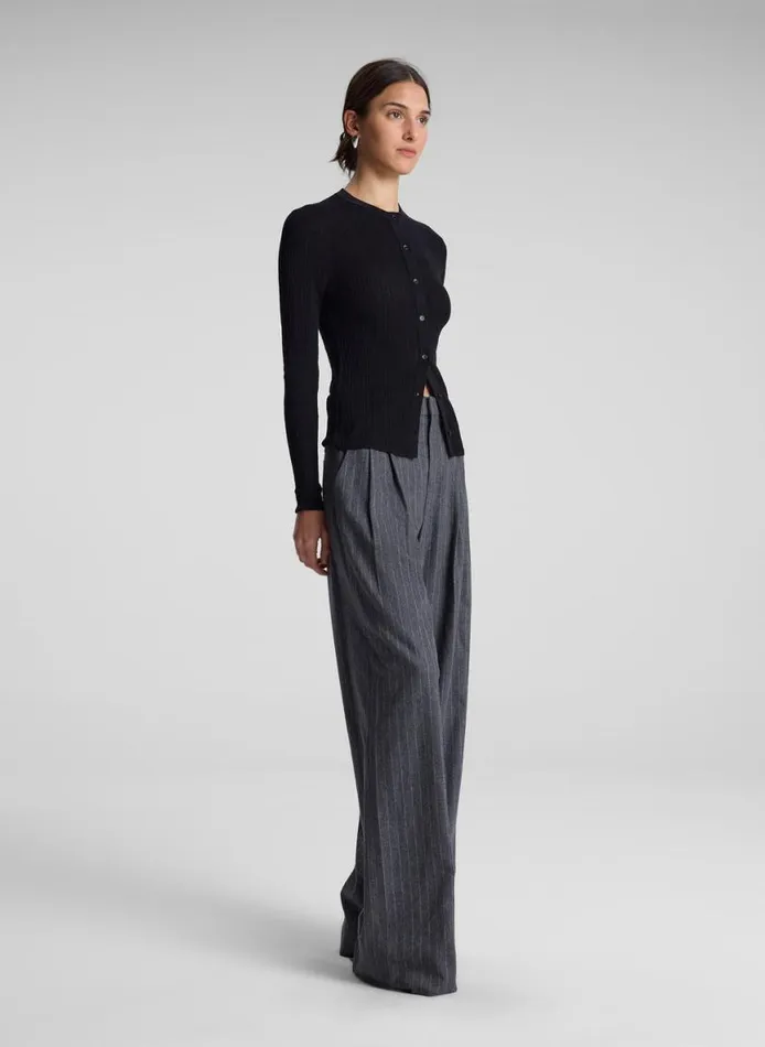 ALC Charles Wool Cashmere Pinstripe Pant Grey Melange Women Bottoms
