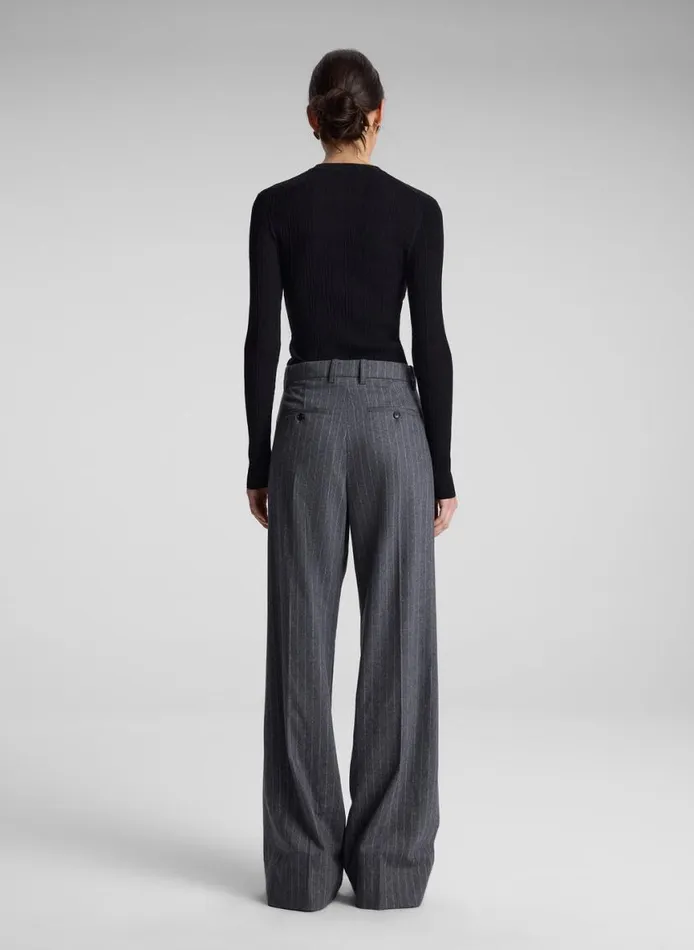 ALC Charles Wool Cashmere Pinstripe Pant Grey Melange Women Bottoms