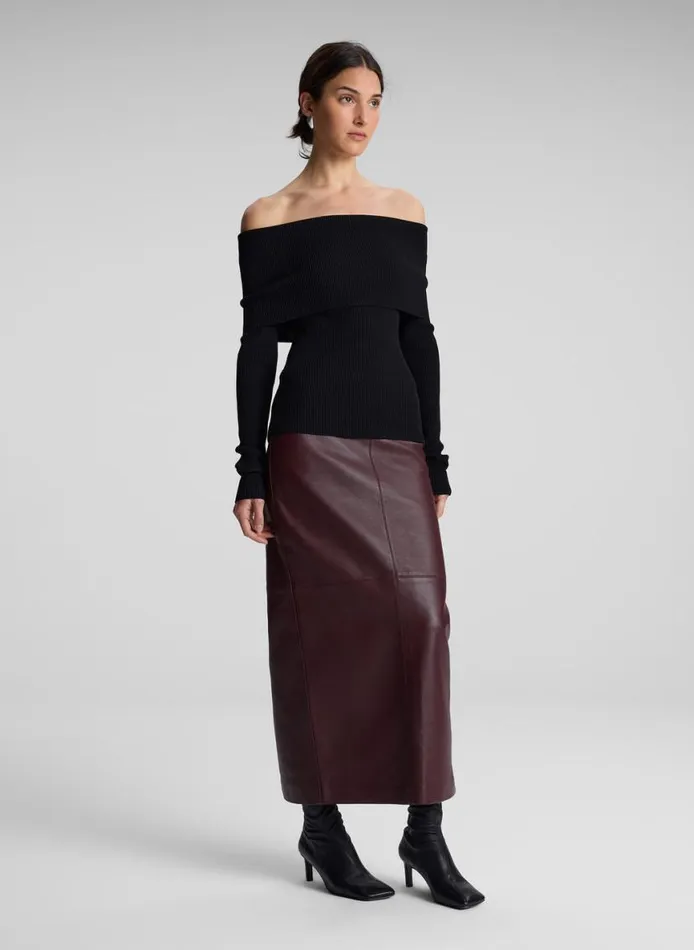 ALC Evelyn Merino Off Shoulder Top Black Women Tops
