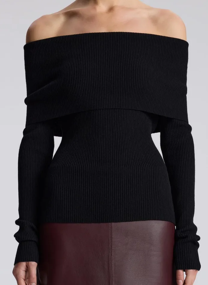 ALC Evelyn Merino Off Shoulder Top Black Women Tops