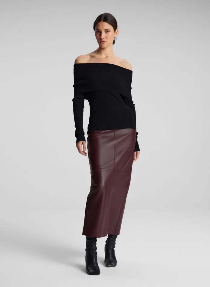 ALC Evelyn Merino Off Shoulder Top Black Women Tops