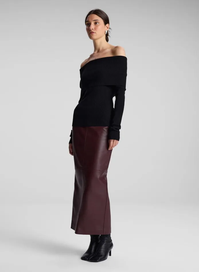 ALC Evelyn Merino Off Shoulder Top Black Women Tops