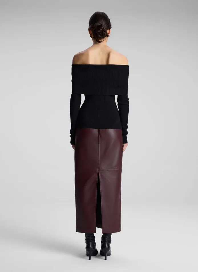 ALC Evelyn Merino Off Shoulder Top Black Women Tops