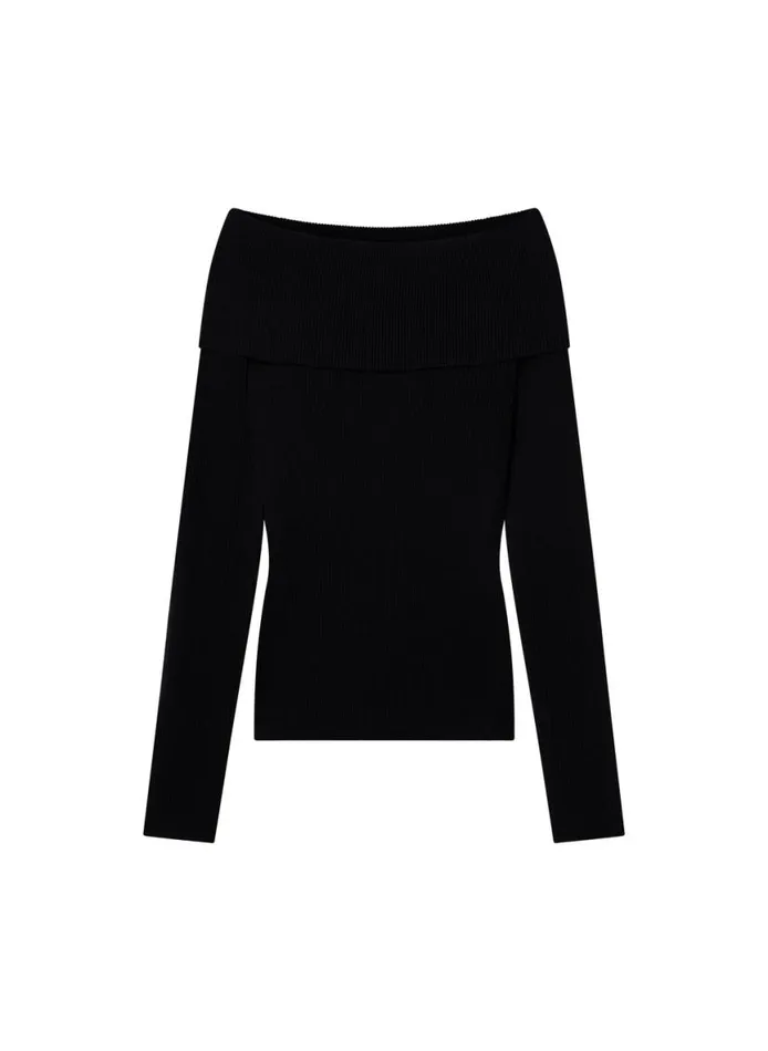 ALC Evelyn Merino Off Shoulder Top Black Women Tops