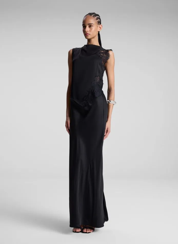 ALC Gracie Satin And Lace Sleeveless Top Black Women Tops