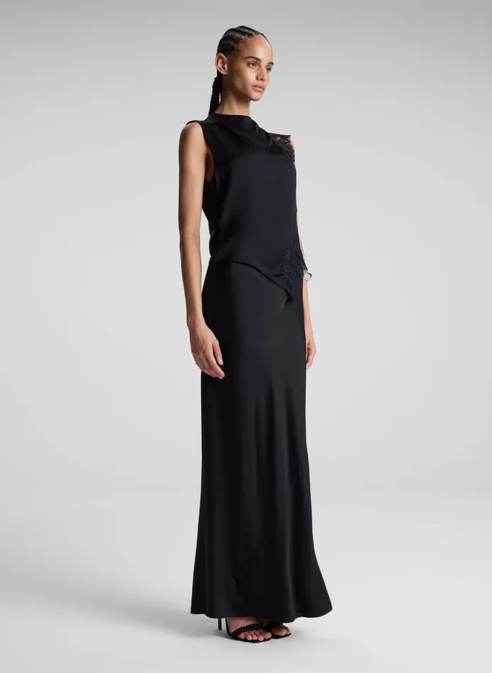 ALC Gracie Satin And Lace Sleeveless Top Black Women Tops