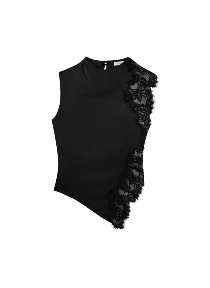 ALC Gracie Satin And Lace Sleeveless Top Black Women Tops