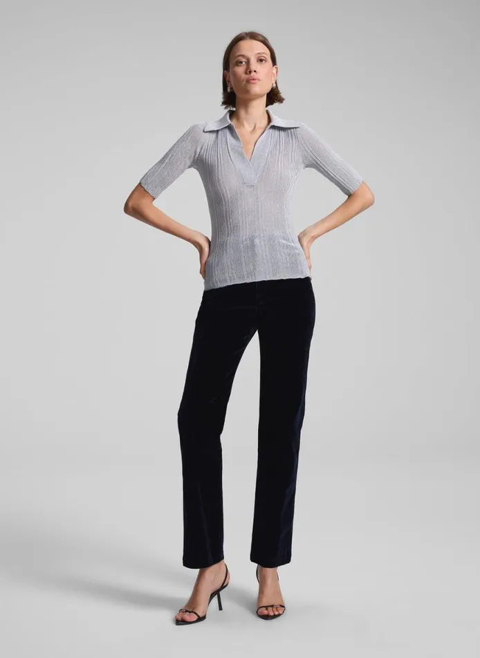 ALC Joey Metallic Knit Top Mercury Women Knitwear