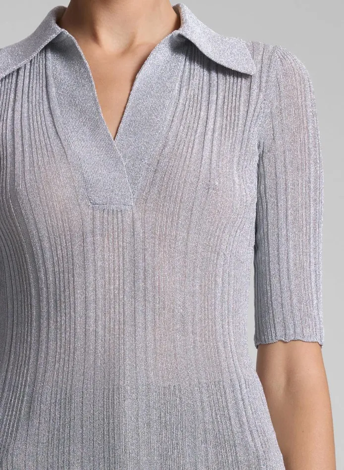 ALC Joey Metallic Knit Top Mercury Women Knitwear