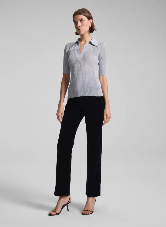 ALC Joey Metallic Knit Top Mercury Women Knitwear