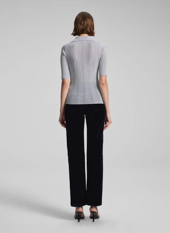 ALC Joey Metallic Knit Top Mercury Women Knitwear