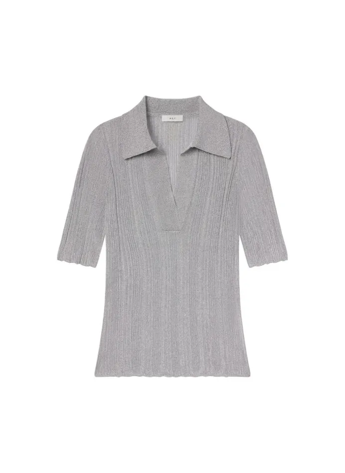 ALC Joey Metallic Knit Top Mercury Women Knitwear