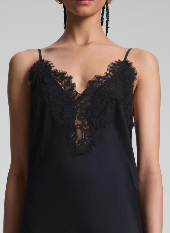 ALC Lennon Satin And Lace Midi Dress Blackblack Women Dresses