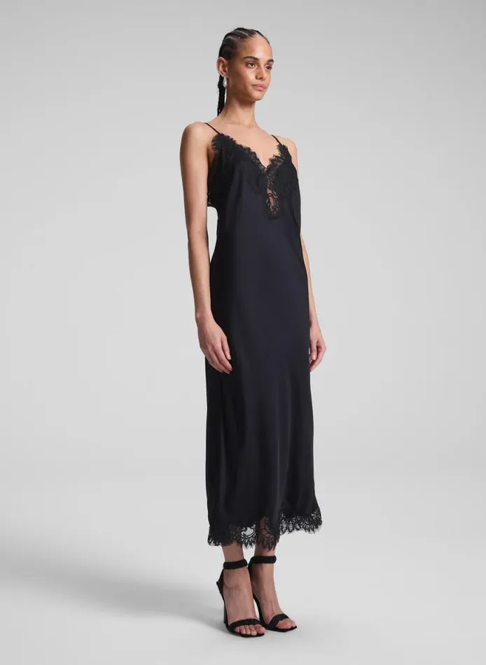 ALC Lennon Satin And Lace Midi Dress Blackblack Women Dresses