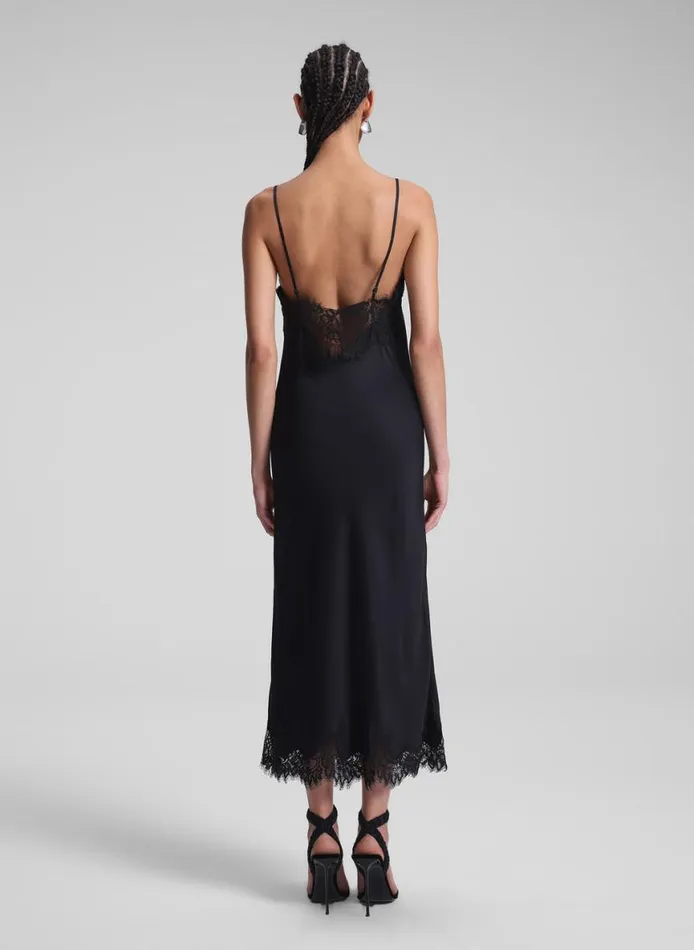 ALC Lennon Satin And Lace Midi Dress Blackblack Women Dresses