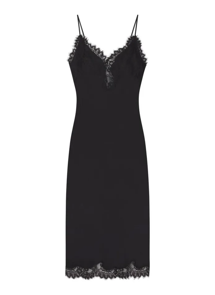 ALC Lennon Satin And Lace Midi Dress Blackblack Women Dresses
