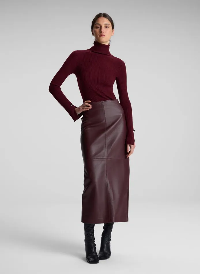 ALC Marta Leather Midi Skirt Umber Women Bottoms