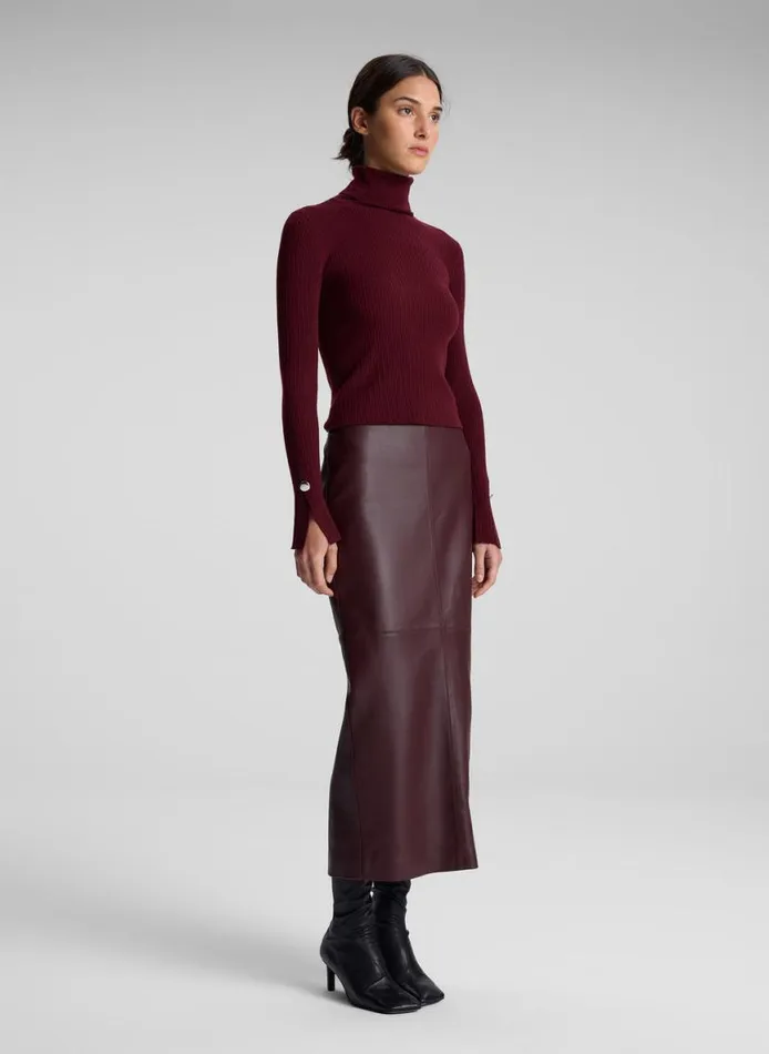 ALC Marta Leather Midi Skirt Umber Women Bottoms
