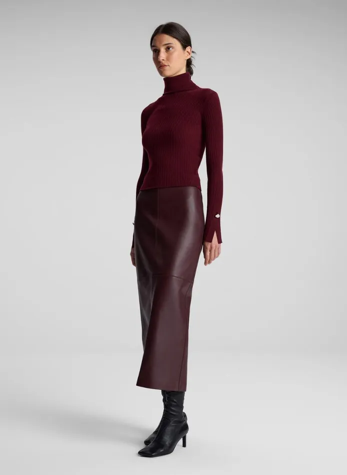 ALC Marta Leather Midi Skirt Umber Women Bottoms