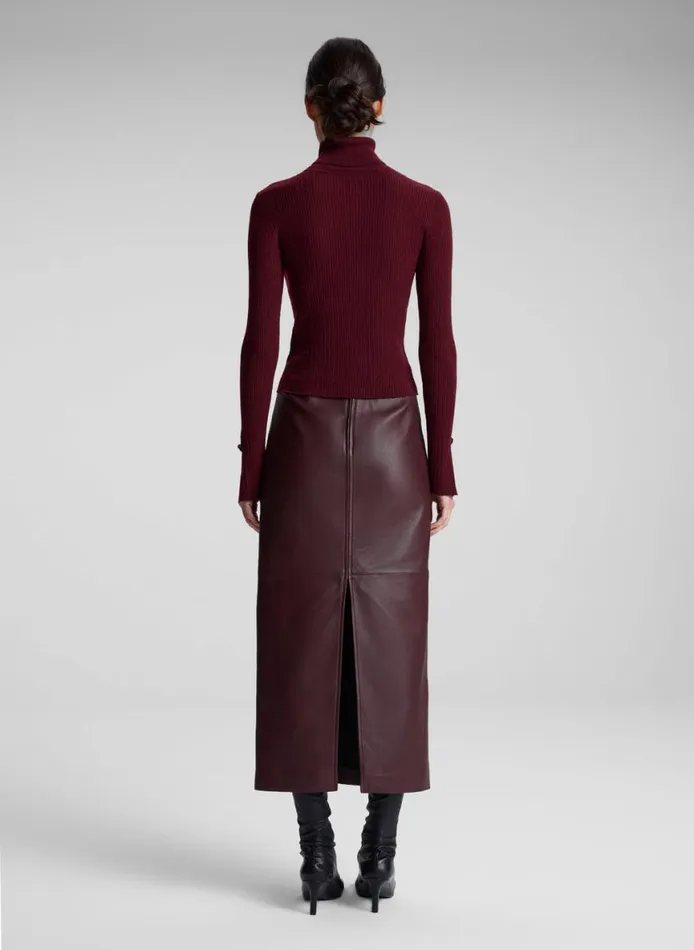 ALC Marta Leather Midi Skirt Umber Women Bottoms