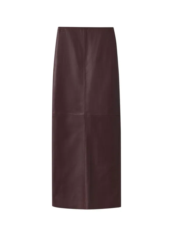 ALC Marta Leather Midi Skirt Umber Women Bottoms