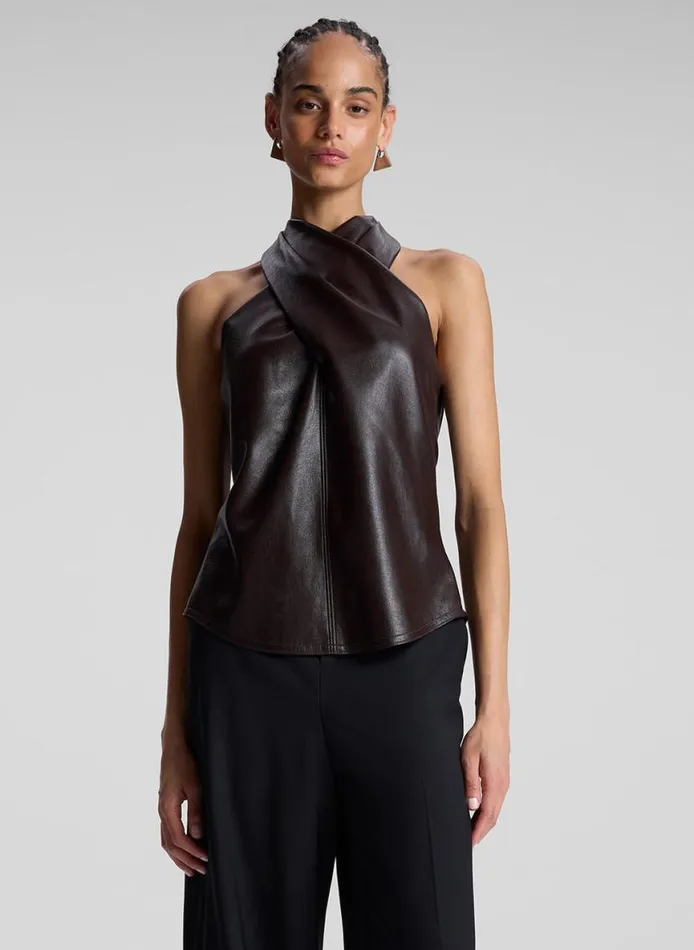 ALC Quinn Vegan Leather Halter Top Chocolate Plum Women Tops