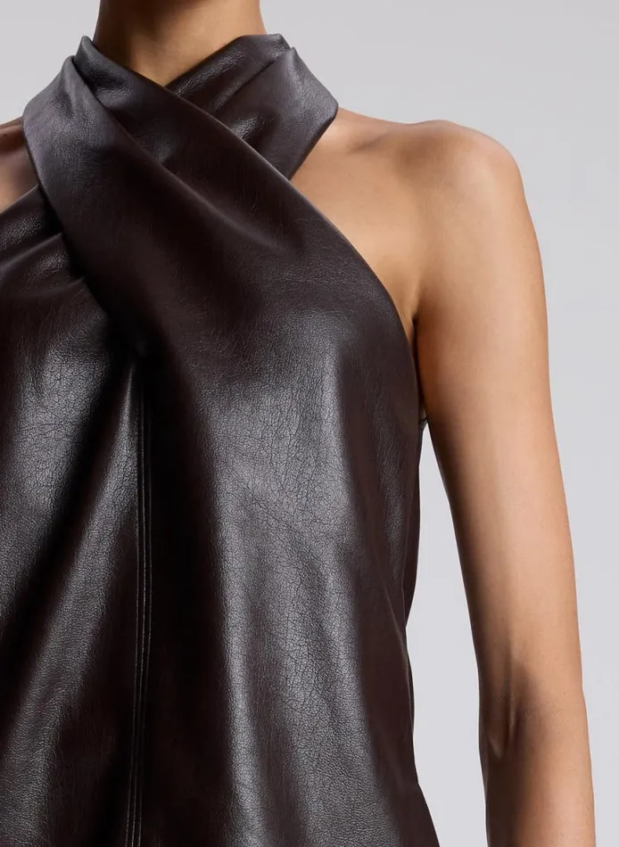 ALC Quinn Vegan Leather Halter Top Chocolate Plum Women Tops