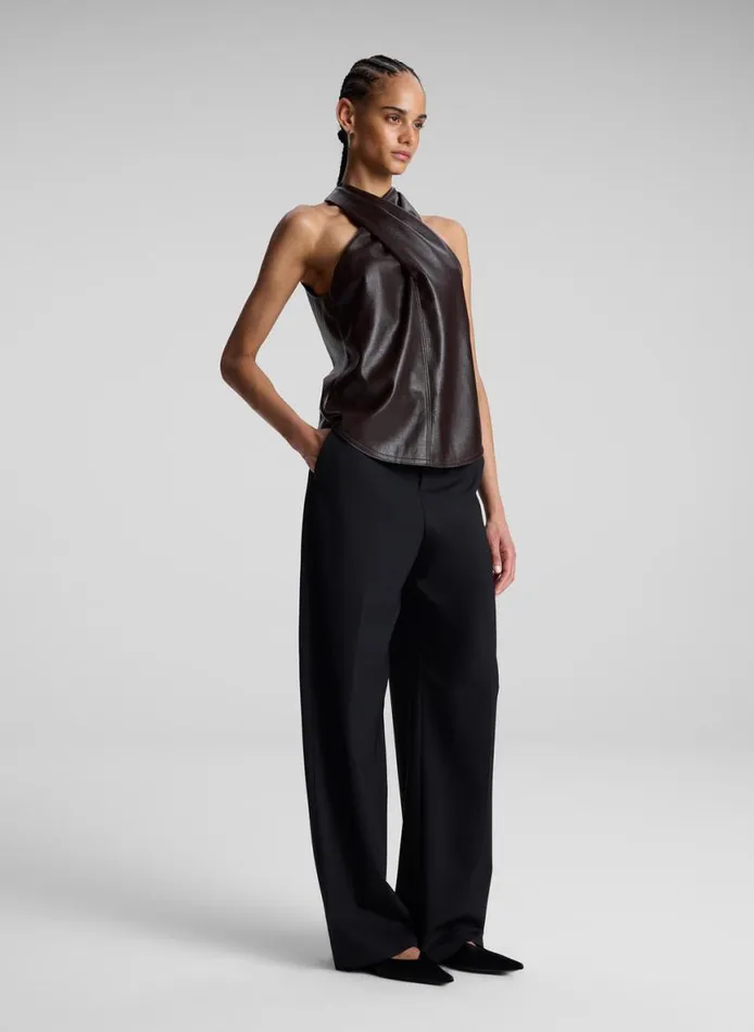 ALC Quinn Vegan Leather Halter Top Chocolate Plum Women Tops