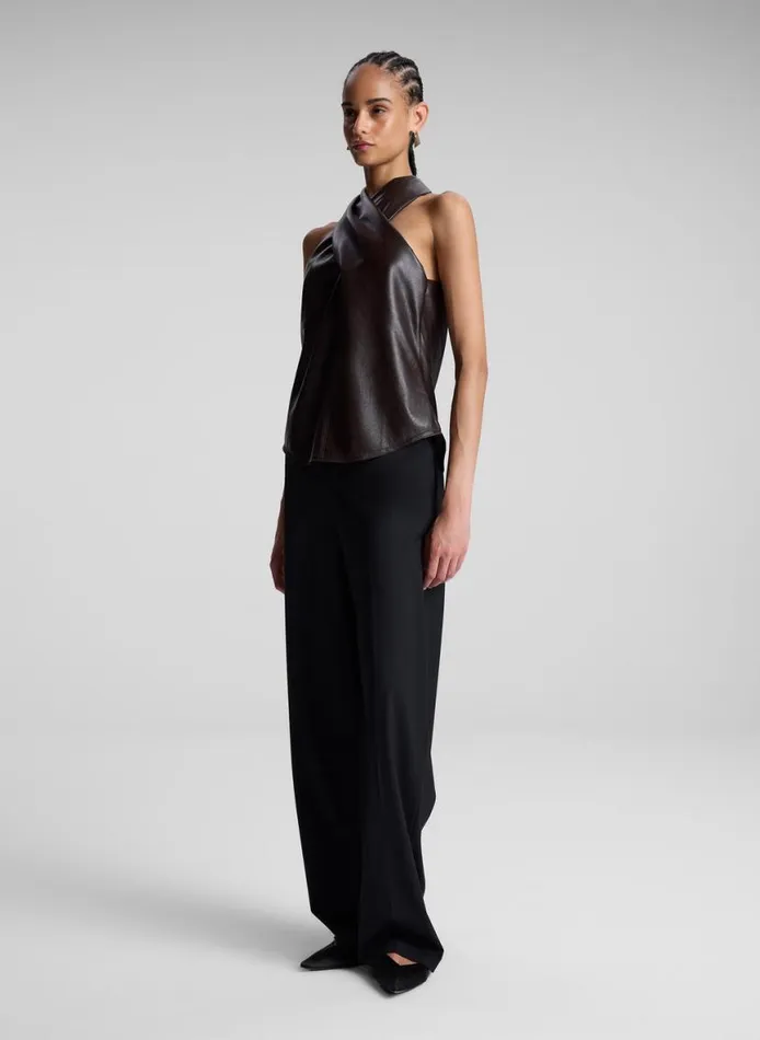 ALC Quinn Vegan Leather Halter Top Chocolate Plum Women Tops