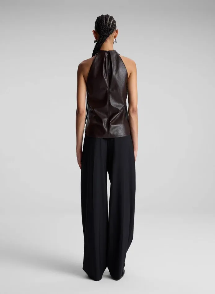 ALC Quinn Vegan Leather Halter Top Chocolate Plum Women Tops