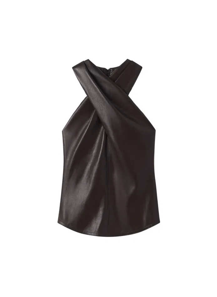 ALC Quinn Vegan Leather Halter Top Chocolate Plum Women Tops