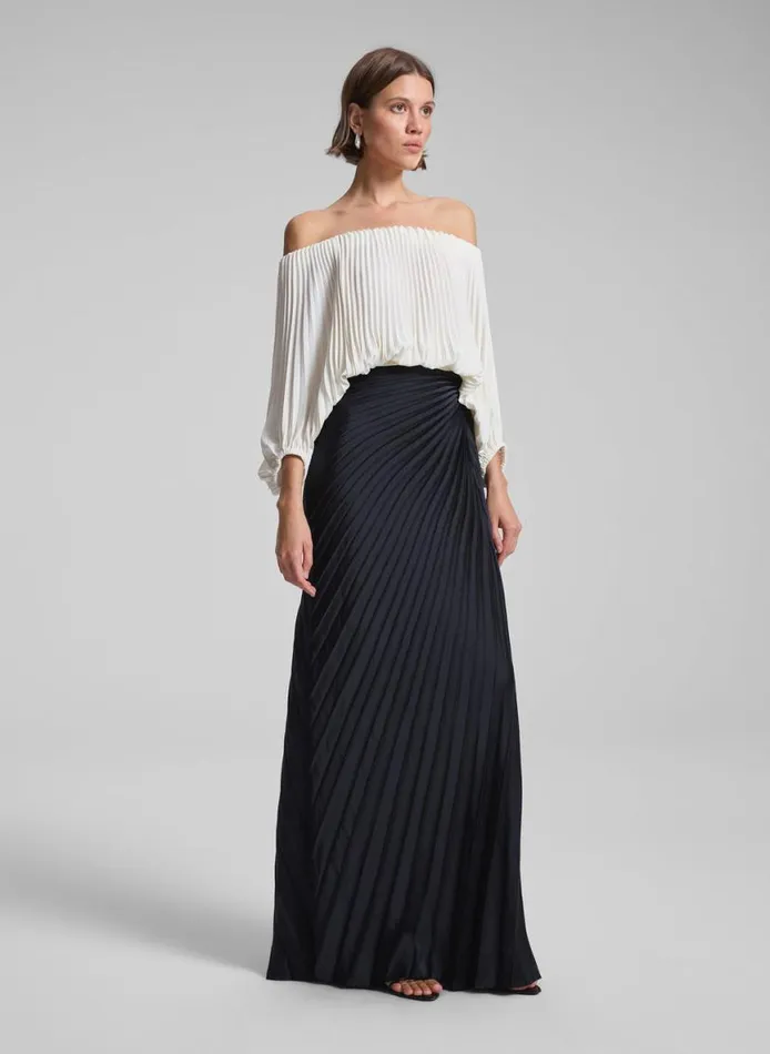 ALC Sienna Satin Pleated Off Shoulder Top Whisper White Women Tops