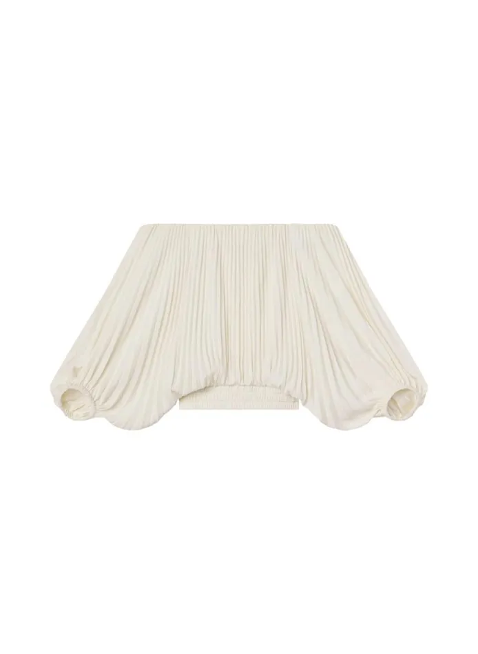 ALC Sienna Satin Pleated Off Shoulder Top Whisper White Women Tops