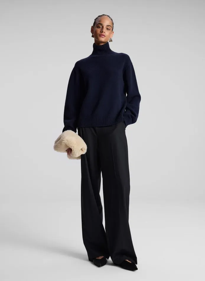 ALC Teddy Cashmere Turtleneck Sweater Navy Women Tops