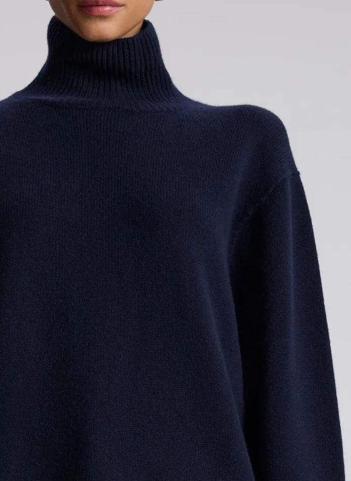 ALC Teddy Cashmere Turtleneck Sweater Navy Women Tops