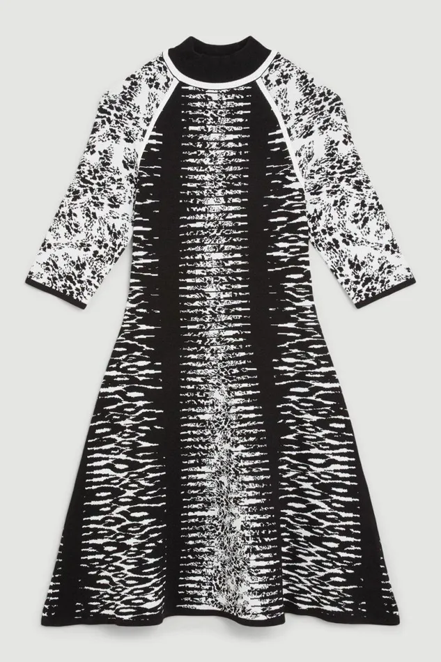 Abstract Jacquard Half Zip Knit Skater Dress Women Karen Millen Dresses