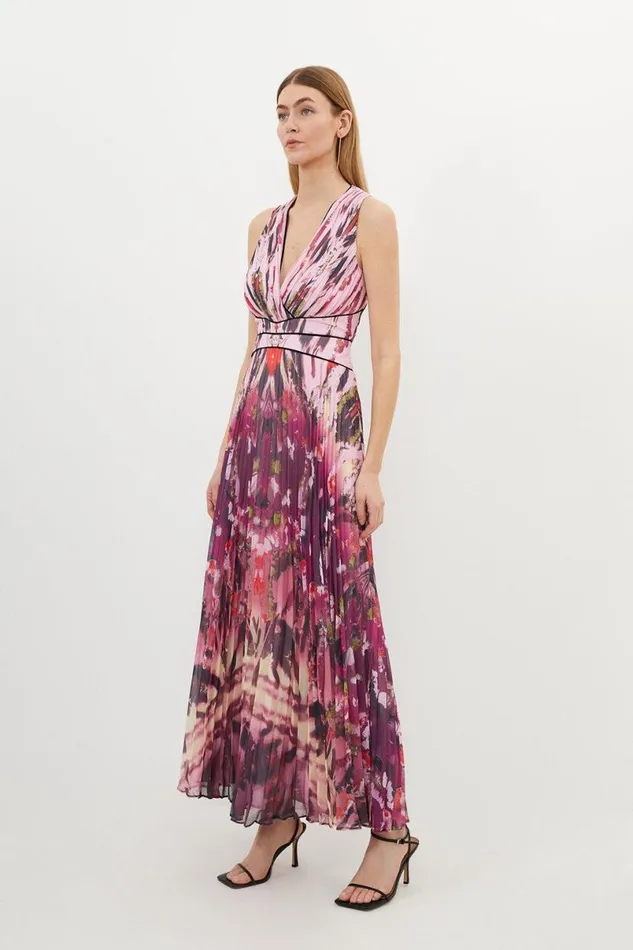 Abstract Ombre Pleated Sleeveless Midaxi Dress Red Women Karen Millen Dresses