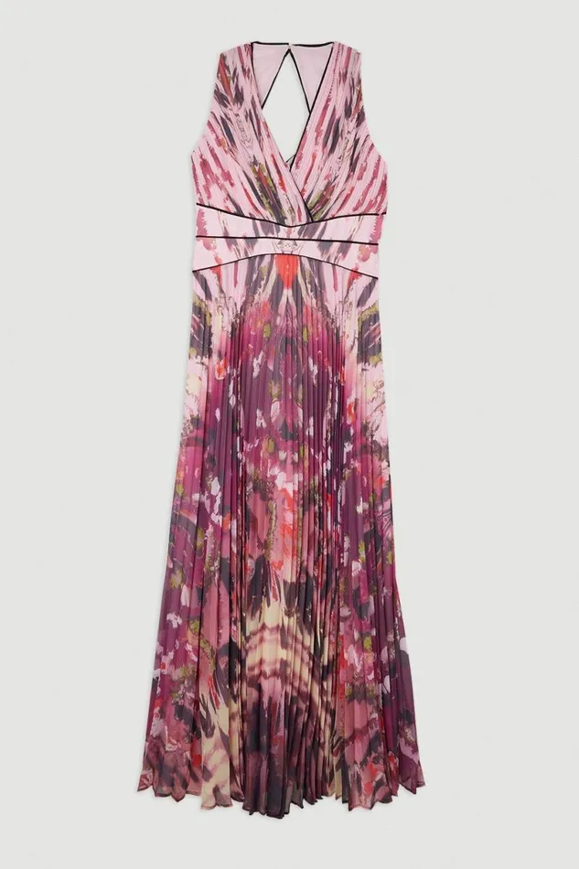 Abstract Ombre Pleated Sleeveless Midaxi Dress Red Women Karen Millen Dresses