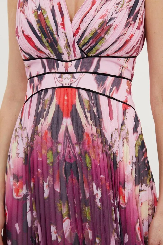 Abstract Ombre Pleated Sleeveless Midaxi Dress Red Women Karen Millen Dresses