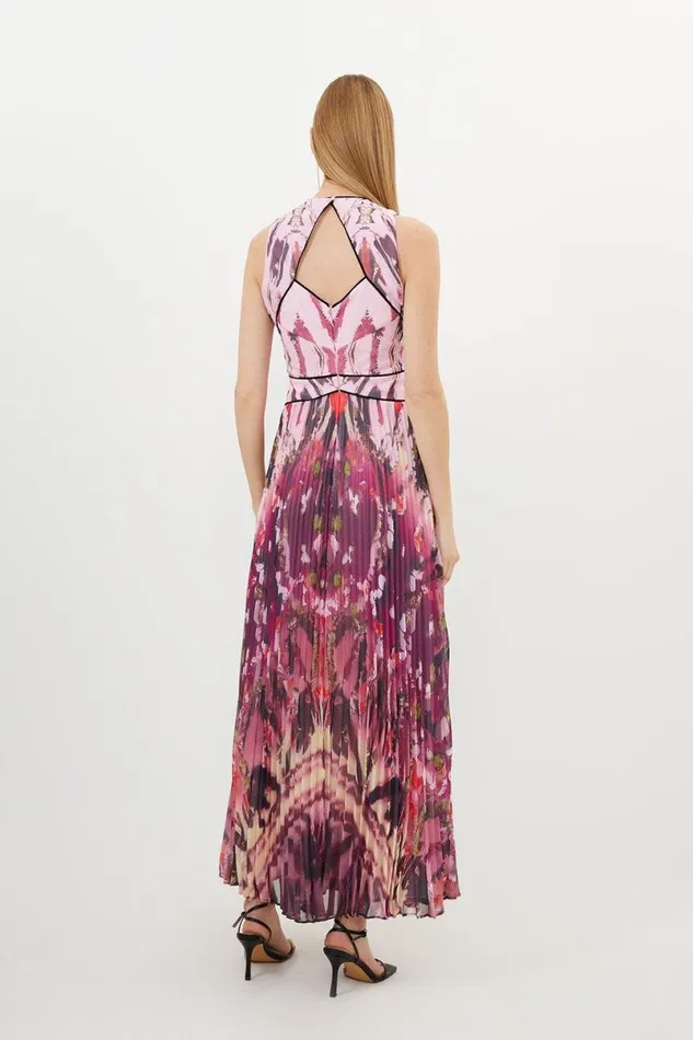Abstract Ombre Pleated Sleeveless Midaxi Dress Red Women Karen Millen Dresses