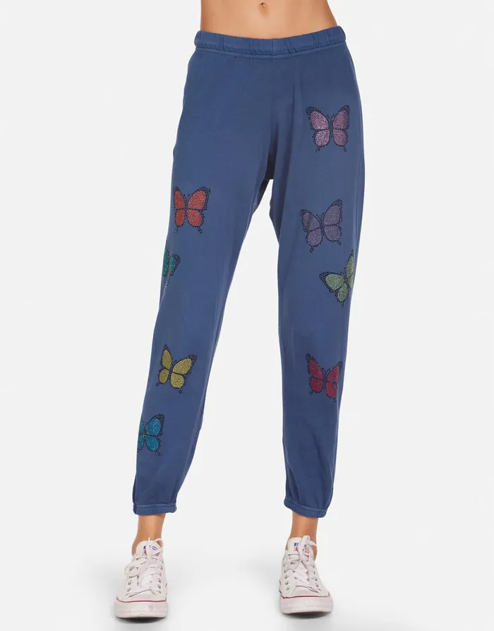 Alana Crystal Butterfly Denim Navy Women039s Lauren Moshi Crop Sweatpants
